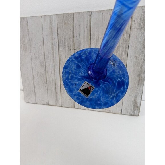 Czech Republic Wine Drinking Goblet Glass 7 7/8" Tall Blue Cobalt Stem Red White - Picture 5 of 8